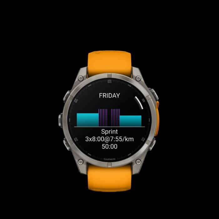 Sporthorloge fēnix® 8 - 47 mm, AMOLED, Sapphire, Titanium Spark orange/graphite siliconen band