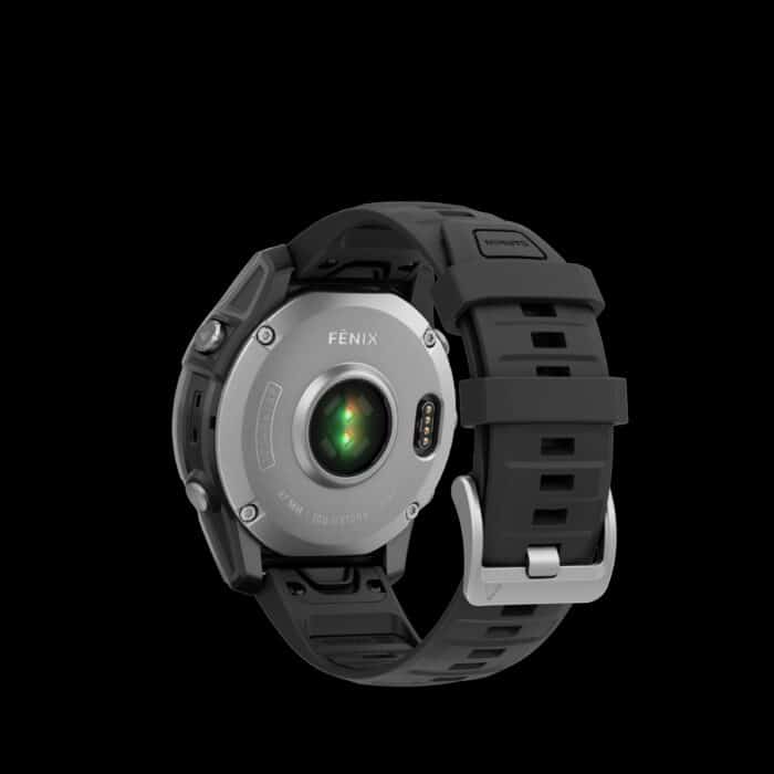 Sporthorloge fēnix® E – 47 mm, AMOLED, Roestvrij staal met Zwarte siliconen band