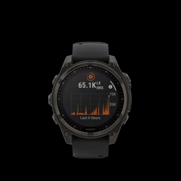 Sporthorloge fēnix® 8 - 47 mm, Solar, Sapphire, Carbon grey DLC-titanium met zwarte/pebble grey siliconen band