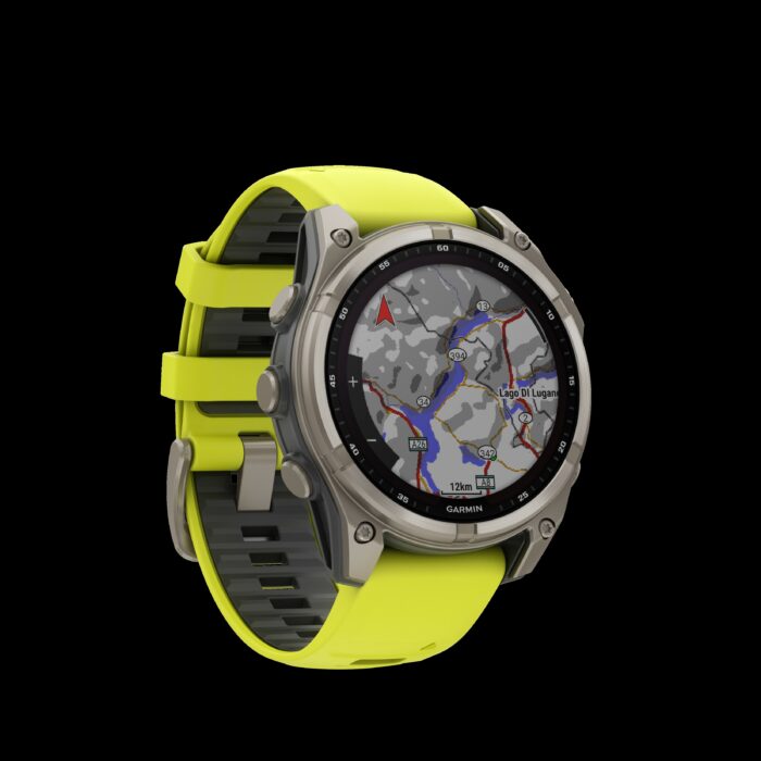 Sporthorloge fēnix® 8 - 47 mm, Solar, Sapphire, Titanium met Amp Yellow/graphite siliconen band