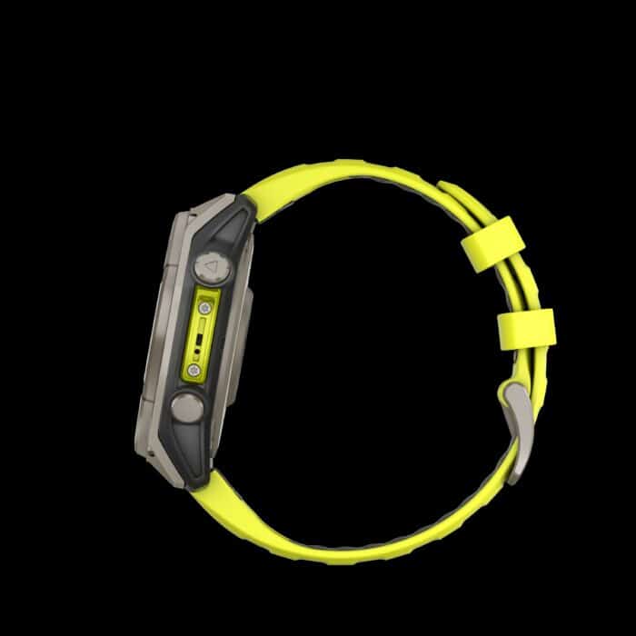 Sporthorloge fēnix® 8 - 47 mm, Solar, Sapphire, Titanium met Amp Yellow/graphite siliconen band