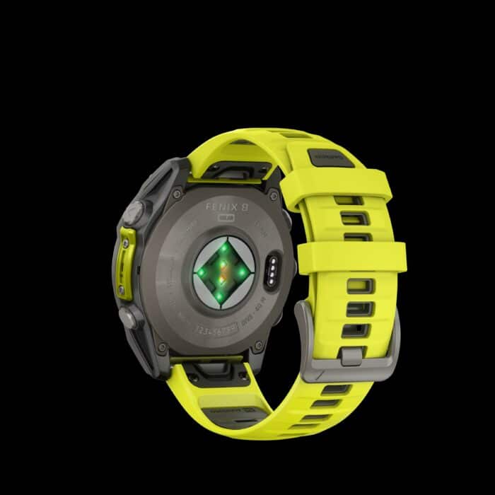 Sporthorloge fēnix® 8 - 47 mm, Solar, Sapphire, Titanium met Amp Yellow/graphite siliconen band