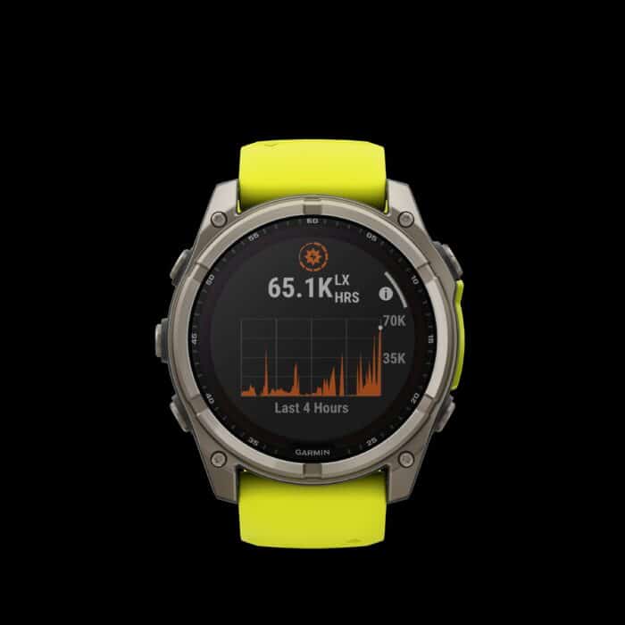 Sporthorloge fēnix® 8 - 51 mm, Solar, Sapphire, Titanium met Amp Yellow/graphite siliconen band