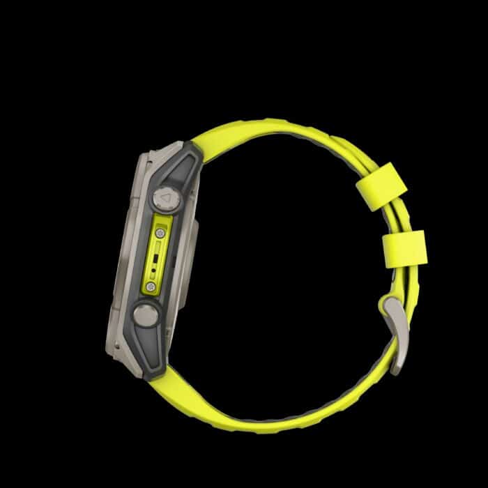 Sporthorloge fēnix® 8 - 51 mm, Solar, Sapphire, Titanium met Amp Yellow/graphite siliconen band