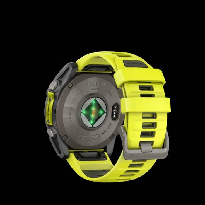 Sporthorloge fēnix® 8 - 51 mm, Solar, Sapphire, Titanium met Amp Yellow/graphite siliconen band