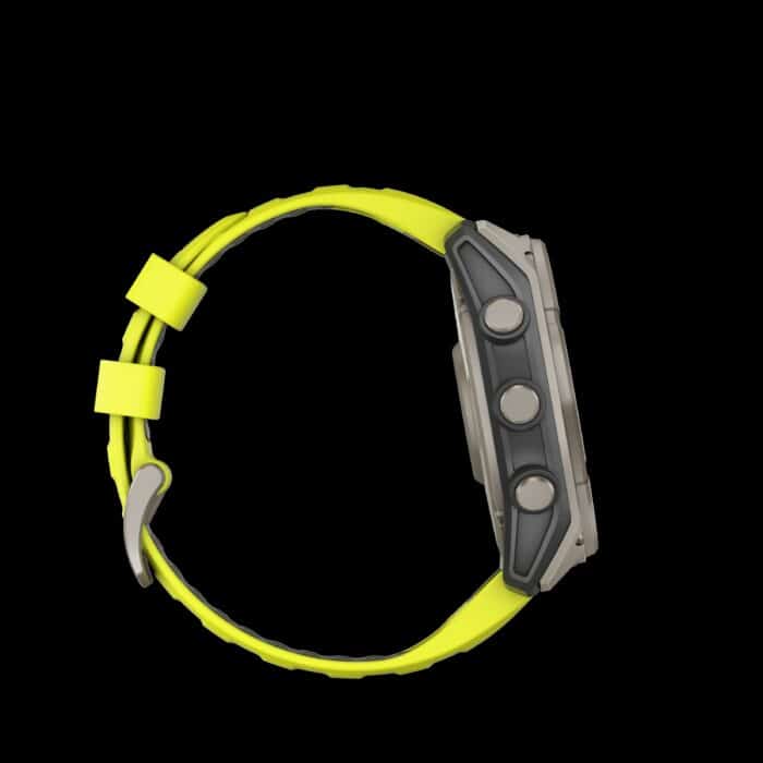 Sporthorloge fēnix® 8 - 51 mm, Solar, Sapphire, Titanium met Amp Yellow/graphite siliconen band